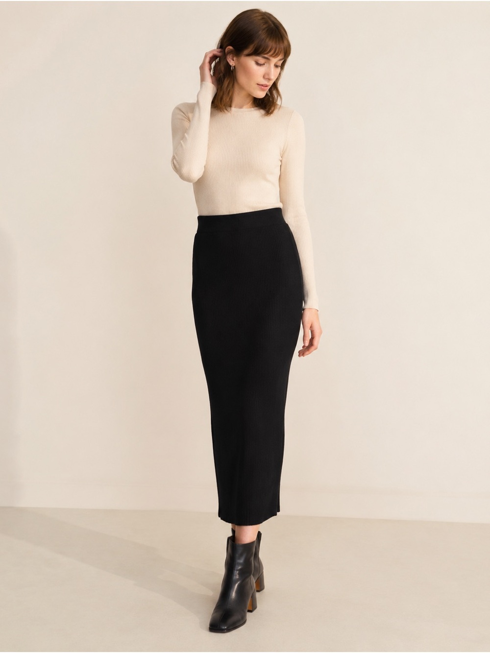 Culture Viscose Gudrunnemarie Black Ribbed Knit Maxi Skirt XS